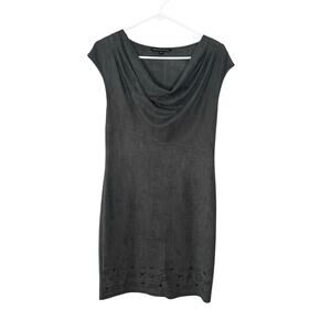 Saks Fifth Avenue Faux Suede Studded Hem Draped Neck Sleeveless Dress Gray 6